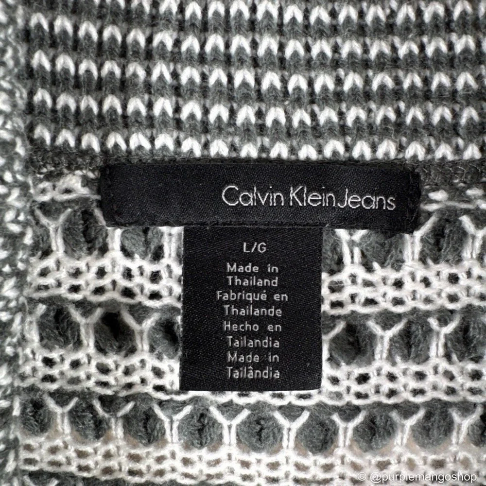 CALVIN KLEIN JEANS Open Knit Shawl Collar Cardigan | Gray & White | W |‎ LARGE